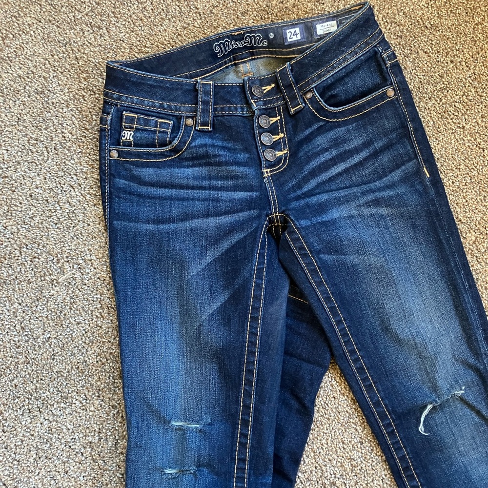 Miss Me Mid Rise Skinny Distressed Button Down Jeans Size 24 NEW $119.00